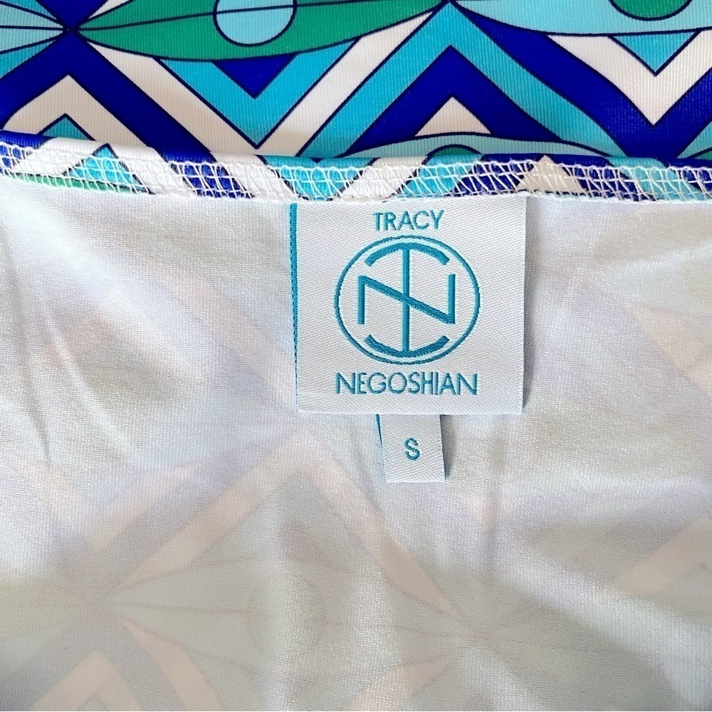 TRACEY NEGOSHIAN Shift Dress Embroidered V Neck Geometric Blue Green Women S - Picture 8 of 10